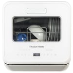 Russell Hobbs Mini Dishwasher Compact Table Top 2 Place Setting, LED Display, Touch Control, 4 Programmes, Portable & Efficient, Baby Care, Rinse & Eco Mode, No Plumbing, White RH2TTDW101W