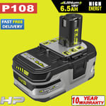 For Ryobi P108  18V 6.5 Ah Li-ion Battery RB18L50 High Capacity Battery