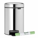 Brabantia NewIcon 3L Pedal Bin–3 Litre–Brilliant Steel&1Rollx 3LCompostable Bags