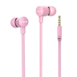 Wired Tangle Free Earphones With for kids women small ears, Comfortable and Lightweight Flat Cable Ear bud with Microphone and Volume Control for Cell Phone Laptop (Pink)