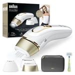 Braun IPL Silk-Expert Pro 5 Épilation à la Maison Blanc/Or, Alternative à l'épilation laser, avec étui, Système de Rasage Vénus, 3 têtes, Cadeau pour Femme