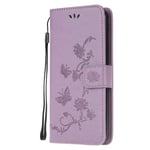Samsung Galaxy A52 Case, Galaxy A52s 5G Case Shockproof Flip PU Leather Slim Wallet Phone Case Lotus Butterfly with Stand Card Holder Gel Bumper Folio Protective Cover for Samsung A52 Light Purple