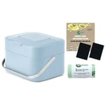 Joseph Joseph Stack 4 Food Waste Caddy -Blue - 4L & 50 x 6L Bags & Filter Pack
