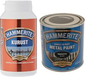 Hammerite 5092820 Kurust, 250 Ml, Blue & Direct to Rust Metal Paint - Smooth Bla