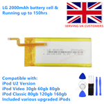 LG 2000mAh Battery Upgrade replace for iPod Classic 120GB 160GB Video 30 60 80GB