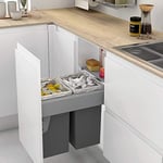 Poubelle amovible avec ouverture automatique pour armoire de cuisine - 2 conteneurs de 24 l - Cubes de recyclage Largeur 412-418 mm