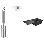 Grohe Essence 31615000 Sink Mixer Tap with SmartControl Chrome + Grohe K400 31641AP0 Composite Sink with Draining Board Granite Black