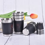 4pcs Hip Flask Cup Stainless Steel Wine Cups With Pu Leather Cov 6oz