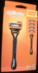 Gillette Fusion 5 Razor Handle + 4 replacement blades/cartridges. New. Fast post