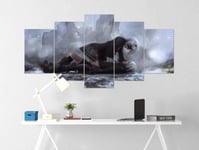 TOPRUN Anime Game Nier Automata Poster Yorha 2b Katana 5 pieces wall art canvas for living room Home Wall Decoration 5 panel canvas picture for bedroom Background art Decor xxl 150x80CM Framework