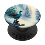 Peacock Snowboards In Snowy Backdrop. Snowboarding Frost PopSockets Swappable PopGrip