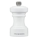 Cole & Mason H233064 Hoxton White Gloss Pepper Mill, Precision+ Carbon Mechanism, Compact Pepper Grinder with Adjustable Grind, Beech Wood, 104mm, Seasoning Mill, Lifetime Mechanism Guarantee