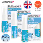 BetterYou Vitamin D Daily Oral Spray Natural Peppermint Flavour 15ml Packs of 3