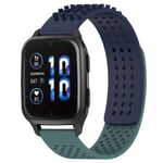 For Garmin Forerunner Sq2 Music 20mm Holes Breathable 3D Dots Silicone Watch Band(Midnight Blue+Olive Green)