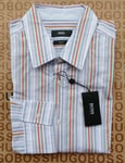 New Hugo BOSS mens multi slim long sleeve casual smart suit striped shirt LARGE