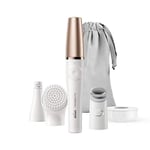 Braun FaceSpa Pro 911 Facial Epilator 3-in-1 Facial Epilating, Cleansing and Skin Toning System for Salon Beauty at Home with 3 Extras, Rechargeable, Cordless Use, White/Bronze