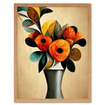 Abstract Autumn Field Flower Bouquet Silver Vase Orange Art Print Framed Poster Wall Decor 12x16 inch