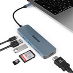 Hub USB C en Aluminium, 6-1 multiports, Adaptateur USB 3.0 avec HDMI 4K, 100 W PD, 2 USB 3.0, Lecteur de Carte SD/TF, Compatible avec MacBook Pro/Air, Surface Pro 8