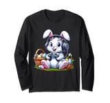 Happy Easter Day 2024 Bunny Boys Girls Kids Gamer Headphones Long Sleeve T-Shirt