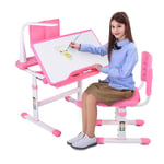 Adjustable Height Children Desk and Chair Set, Multifunctional School Student Writing Desk Kids Study Table and Chair Set Kids Desk and Chair Set Study Desk with Eye Protection Lamp and Book Stand