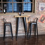 Table Haute carrée,Table haute mange,pinède et acier,Couleur du bois naturel,110x60x60cm