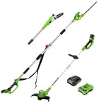 Greenworks 24V pole-saw and hedge 2-in-1, trimmer with 2Ah battery/charger