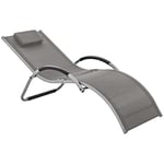Outsunny Sun Lounger Reclining Chair Portable Armchair with Pillow for Garden Patio Outside Aluminium Frame, Khaki