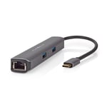 Nedis USB Multi-Port Adapter | USB 3.2 Gen 1 | USB-C™ Hane | HDMI™ Utgång / RJ45 Hona / 2x USB-A Hona / 2x USB-C™ | 5 Gbps | 0.20 m | Rund | Guldplaterad | PVC | Antracit | Låda