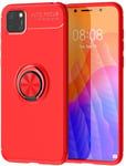 PIXFAB For Huawei Y5P Case, Honor 9s Case, Slim Gel Rubber Shockproof Phone Case Cover, Magnetic Ring [Kickstand] With [360 Rotation] With Screen Protector For Huawei Y5P (5.45") - Red