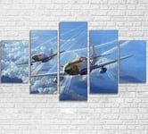 WENXIUF 5 Panel Wall Art Pictures Jet plane,Prints On Canvas 100x55cm Wooden Frame Ready To Hang The Animal Photo For Home Modern Decoration Wall Pictures Living Room Print Decor