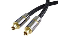 PremiumCord Audio optique Toslink 1 M Cable, connecteur de bouchon Toslink, câble numérique pour la télévision stéréo Hi-Fi Soundable, HQ Audio, Metal Design + Nylon, noir, doré