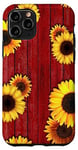 Coque pour iPhone 11 Pro Tournesols sur table de pique-nique rouge patiné grange rustique