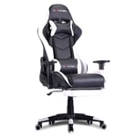 EVANCEL Gaming Chair Office Racing Chair Computer PC Chair Desk Video Ergonomic High Back with Footrest and Lumbar Support PU Leather Adjustable Height (White)