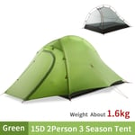 shunlidas Ultralight 15D Tent Outdoor Waterproof 5000mm Camping Tent Free Standing same as Cloud Up 2 UL-Green 3 season