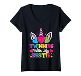 Womens Friends Twinning With My Bestie Spirit Week Girls Unicorn V-Neck T-Shirt