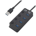 Hub 4 ports USB 3.0 pour PC & MAC avec Alimentation Individuelle Multi-prises Adaptateur Rallonge (NOIR) - Neuf