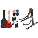 3rd Avenue Junior Electric Guitar Pack for Beginners – Red & RockJam RJGS01 Universal Portable A-frame Guitar Stand for Acoustic Guitar, Electric Guitar & Bass Guitar, Black, 11.0 in*1.9 in*13.7 in