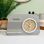 Radio Table Clock Grey Wooden Retro Home Office Desk shelf Novelty Decor Battery