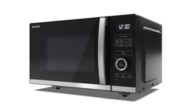 SHARP YC-QS254AU-B 25 Litre 900 W Black/Silver Flatbed Microwave Oven with 10 Power Levels, 8 Automatic Cook Programmes, Simple to Use Semi Digital Control, LED Cavity Light, Easy Clean
