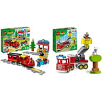 LEGO 10874 DUPLO Town Steam Train, Toys for Toddlers, Boys and Girls 2-5 Years Old with Light & Sound & Go Battery Powered Set with RC Function, Gift Idea & 10969 DUPLO Town Fire Engine Toy