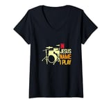 Womens Musician Drummer Christian Community Drums Jesus V-Neck T-Shirt