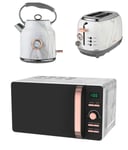 Tower Kitchen Appliance Retro Stylish Set - Rose Gold White Marble Digital 20L Microwave, Rose Gold White Marble 1.7L Bottega Kettle & Bottega 2 Slice Toaster