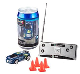Revell Control 23561 Mini Remote Control Car Racing Car Blue, With 27 MHz Control, In a Can Container, Includes Traffic Cones, 8cm in length