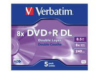 Verbatim - 5 x DVD+R DL - 8.5 Go (240 minutes) 8x - argent mat - boîtier CD
