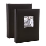 Kenro Box of 2 Black Linen Mini Photo Album for 36 Photos 6x4”/10x15cm with Space for Photograph on Front Cover, Slip-In Pages, Modern Design Great for Family Photographs, Aztec Series – AZ102BL