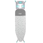 Russell Hobbs LA083234AQUA2FEU7 Collapsible Ironing Board – Foldable Ironing Table, Thick Felt Underlay with Stylish Cotton Cover, 7 Height Positions, Large Iron Rest with Hanger Holes, Non-Slip Feet