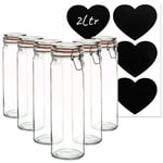 Argon Tableware Glass Spaghetti Jars with Heart Labels - 2L - Clear - Pack of 6