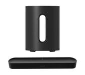Sonos Beam (Gen 2) Compact Sound Bar & SUB Mini Wireless Subwoofer Bundle - Black, Black