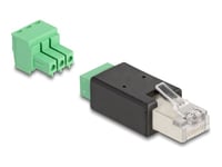 Delock - Nätverkskontakt - Rj-45 (Hona) Till 3-Stifts Terminalblock Avtagbar - Svart, Grön
