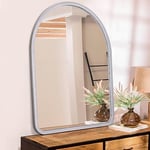 HLFMVWE Miroirs pour mur 50 x 40 cm rustique avec cadre en bois vintage - Miroir décoratif pour ferme, chambre à coucher, salle de bain, salon - Décoration murale - Arche - Grand format - Argenté